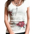 thumbnail image 2 of Women´s T-shirt, Rhinestone Flower Print Short Sleeve Round Neck Slim Fit Tee Shirt Summer Tops, 2 of 10