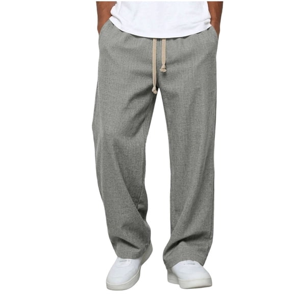 BVnarty Men's Solid Daily Wear Long Pants Drawstring Elastic Waist Relaxed Fit Casual Trousers with Convenient Side Pockets Light Blue L