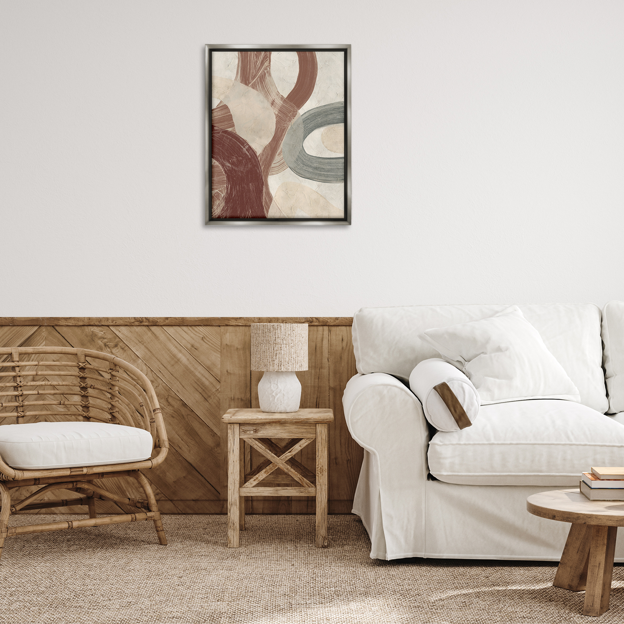 Stupell Industries Neutral Shapes Expression Abstract Painting Gray Floater Framed Canvas Art Print Wall Art, 25 x 31