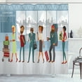 thumbnail image 1 of Airport Shower Curtain, Cartoon Illustration of Various People at Line with Luggage in Terminal Print, Fabric Bathroom Set with Hooks, 69W X 75L Inches Long, Multicolor, by Ambesonne, 1 of 3