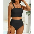 thumbnail image 3 of High Waisted Bandeau Bikini Set - Women Strapless Two Piece Swimsuits Ribbed Longline Full Coverage Bathing Suits Swimwear, 3 of 9