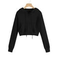 thumbnail image 3 of Cropped Pullover Hoodies for Women Lightweight Long Sleeve Plain Hooded Sweatshirt with Pockets Crop Tops, 3 of 7