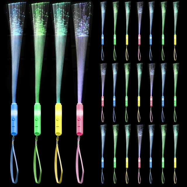 25 varitas de fibra luminosa, coloridas varillas de fibra óptica, varitas de luz LED de mano, varillas intermitentes con pilas para concierto, fiesta de carnaval