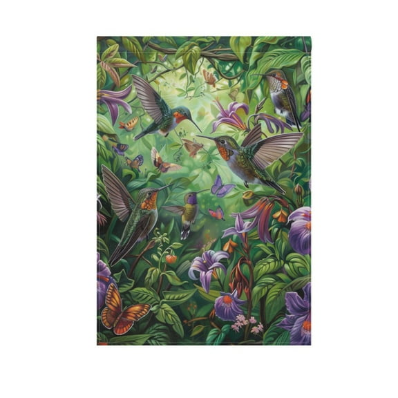 Hummingbirds Dance in Leaves Garden Flag 12X18 Double Sided Yard Flags for Outside Outdoor All Seasonal Decoration