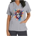 thumbnail image 3 of BiZtdJrK Womens Scrub Tops 2025 Mardi Gras Printed Summer Shirts Stretchy V Neck Short Sleeve Nursing Scrubs Blouse with Pockets Gray S, 3 of 6
