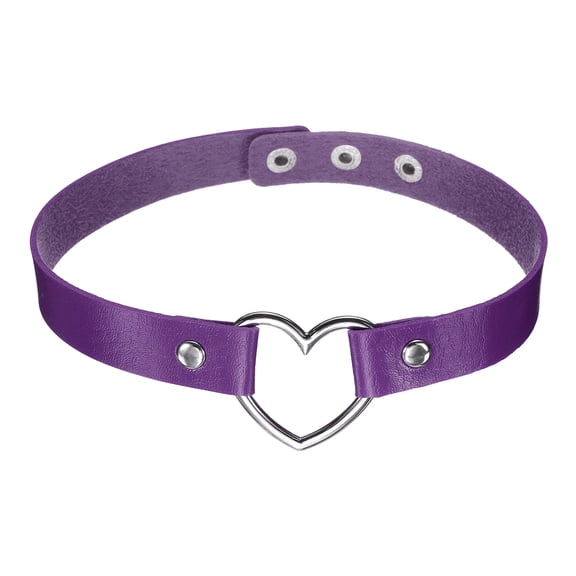 PU Leather Chokers, Love Heart Chokers Collar Necklace Gothic Punk Grunge Emo Necklace Adjustable PU Collar for Women, Purple, 1Pcs
