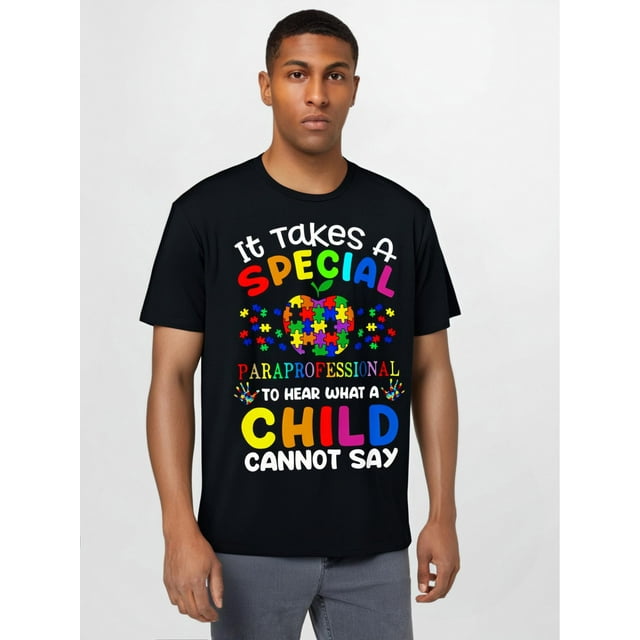 Camiseta especial para paraprofesionales con concienciación sobre el autismo, negra, talla pequeña, Leisure Tees