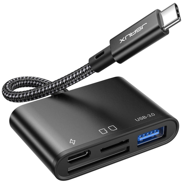Lector de tarjetas SD USB-C JSAUX 4 en 1 con USB 3.0 y puerto de carga