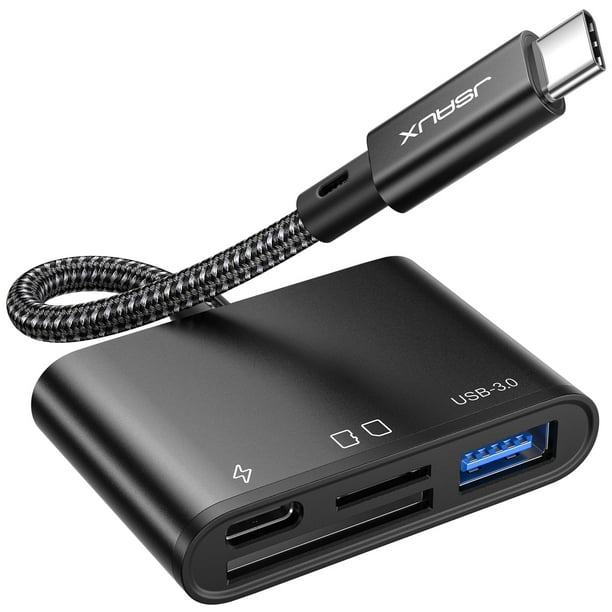 Lector de tarjetas SD USB-C JSAUX 4 en 1 con USB 3.0 y puerto de carga