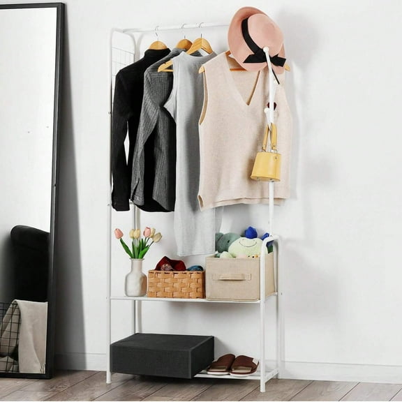 WERSEON Clothes Rack, Metal Garment Rack with Shelves, Freestanding Clothing Racks Wardrobe Rack Coat Rack for Hanging Clothes