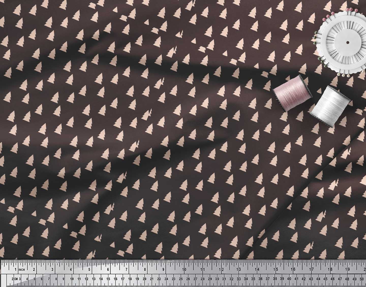 Soimoi Brown Cotton Voile Fabric Christmas Tree Print Fabric by the Yard 42 Inch Wide