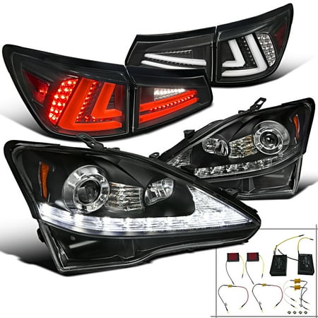 Black Projector - Spec-D Tuning L2006-2008 exus Is250 Black Smd LED Signal Projector Headlights + Led Tail Lamps (Left + Right) 06 07 08