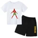 thumbnail image 3 of Conjunto de 2 piezas de camiseta y pantalones cortos de verano para niños y niñas, de algodón con estampado de marca para niños, ropa deportiva transpirable de manga corta para bebés y niños, 3 of 5