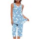 thumbnail image 1 of Conjunto de Verano para las Mujeres Casual Impreso sin Mangas Cuello Redondo Y Pantalones Recortados de Dos Piezas, 1 of 8
