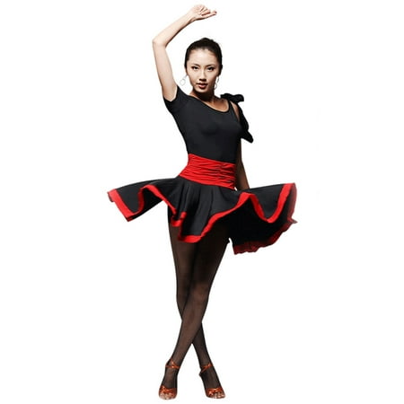 Faship Womens Dance Dress Black Red Ballroom Latin Tango Rumba Cha Cha Samba Black Medium -