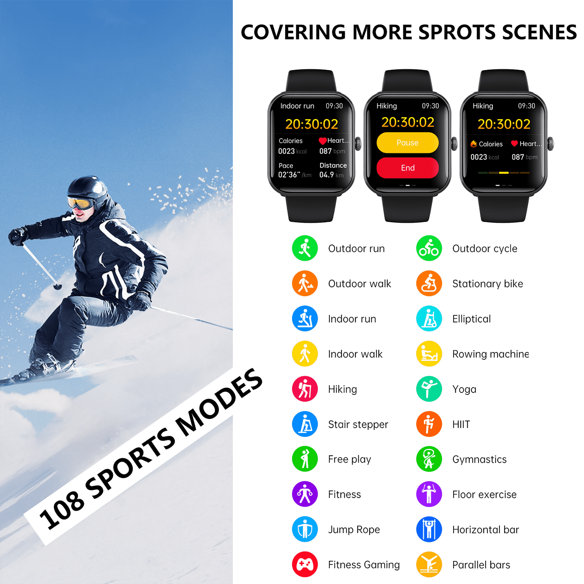 JOEME Black Smarts Watch, 1.9 Inch Display with 108 Programable Sports Modes