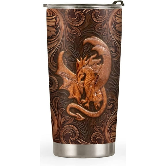 20oz Viking Gifts for Men, Norse Mythology Gifts, Valentines Day Gifts for Him, Dragon Gifts for Men, Women, Inspirational Wooden Dragon Tumbler Cup, Insulated Travel Coffee Mug with Lid