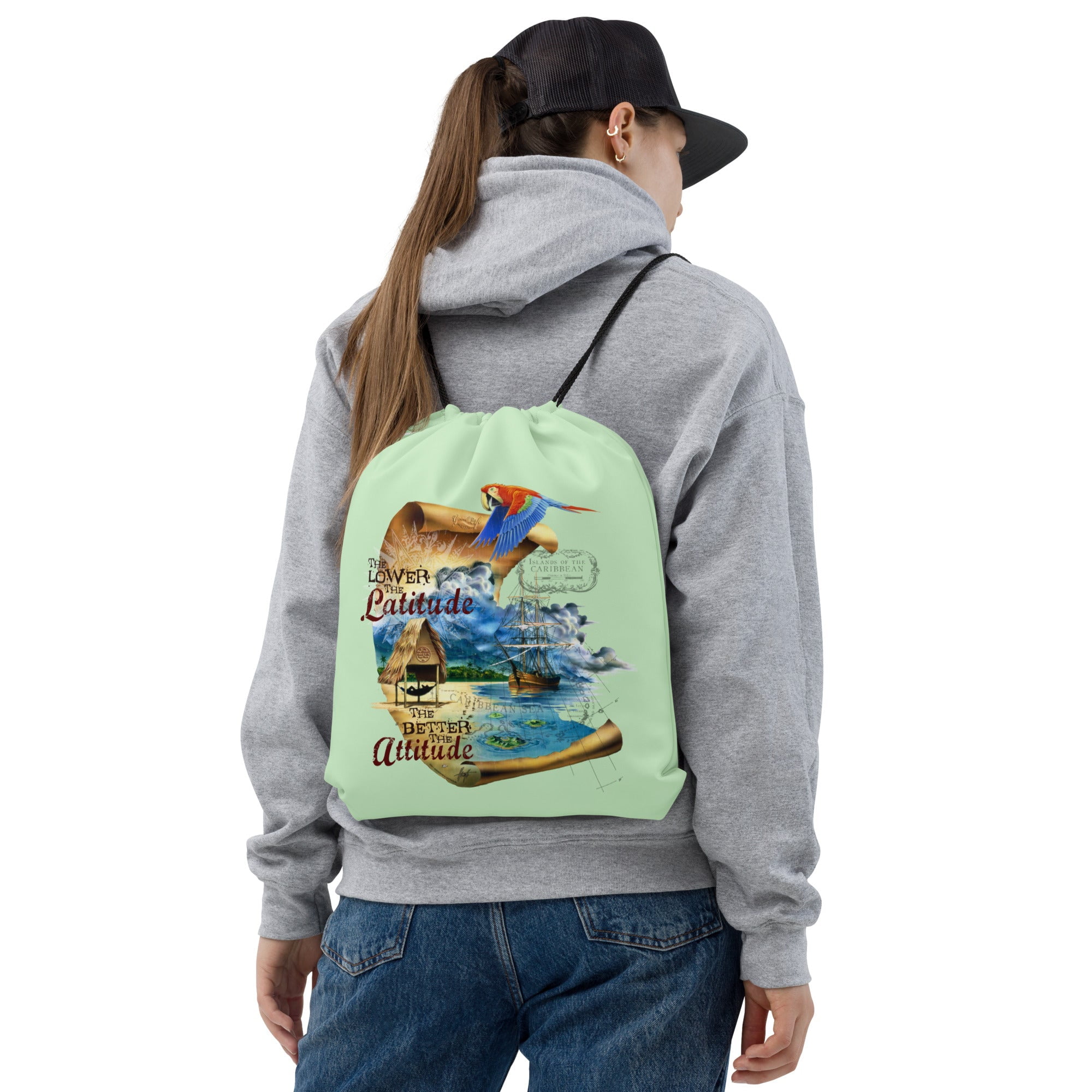 Exclusive Lower Latitude Better Attitude Cinch Drawstring Beach Bag