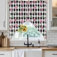 thumbnail image 6 of Valentine's Day Swag Valances for Windows, Kitchen Curtains 36 Inch Length 2 Panels Set, Spring Roses Pink Bows Black White Plaid Short Curtains for Small Windows Rod Pocket Cafe Curtains 28"x36", 6 of 8