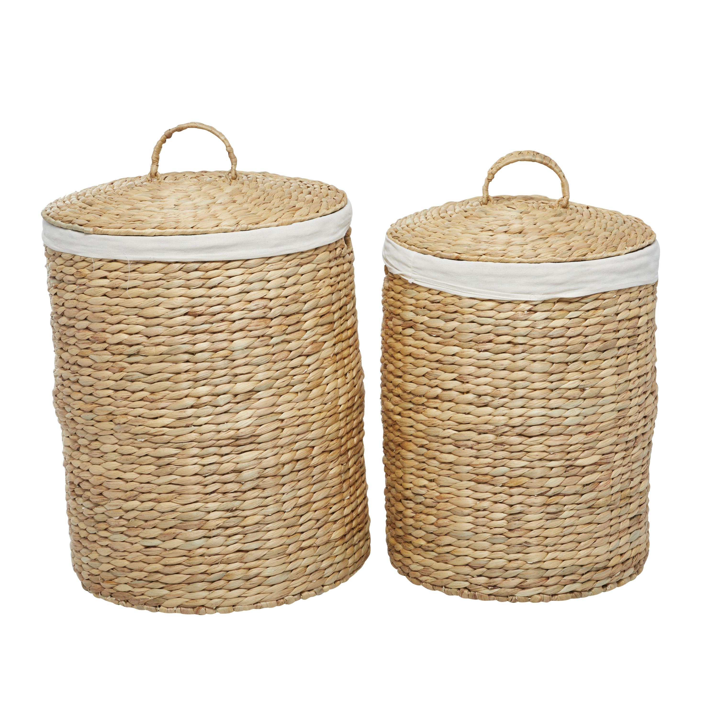 CosmoLiving by Cosmopolitan 25", 22"H Light Brown Seagrass Handmade Storage Basket with Liner and Matching Tops, 2-Pieces