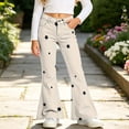 thumbnail image 5 of LUGOGNE Girls Flare Pants Star Print High Waist Button Fly Bell Bottom Pants Kids Clothing with Pockets Khaki,Size 8, 5 of 8