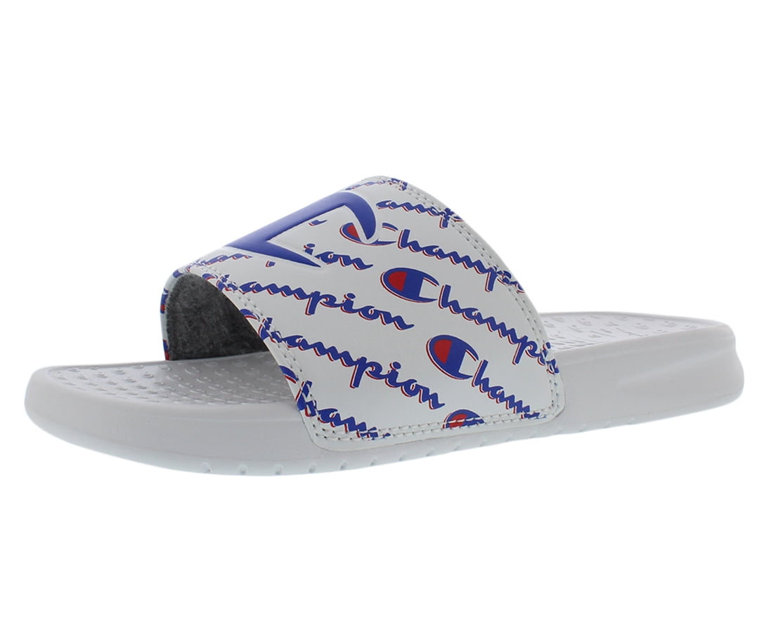 champion slides white and blue