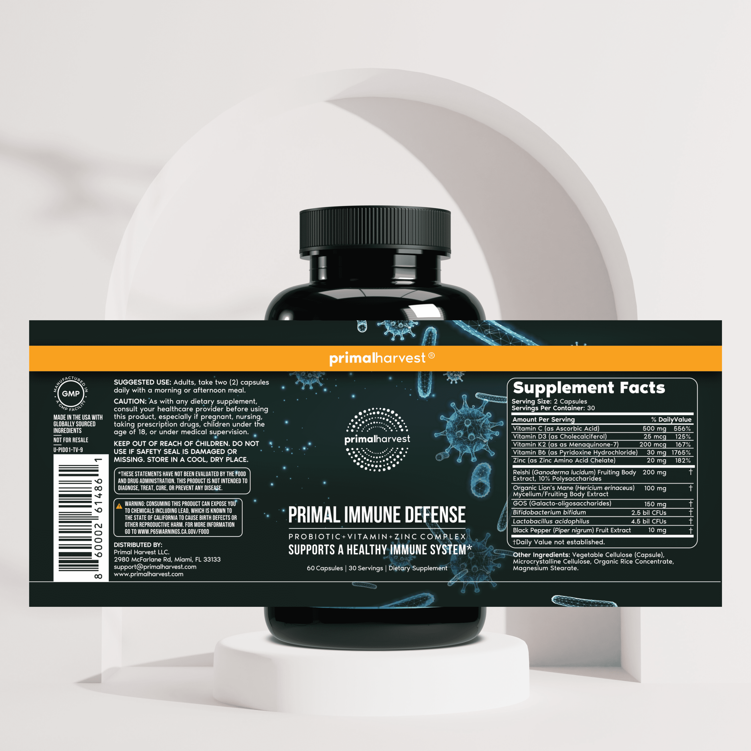 Primal Harvest Primal Immune Defense 10-in-1 Immune Support Supplement, 60 Capsules
