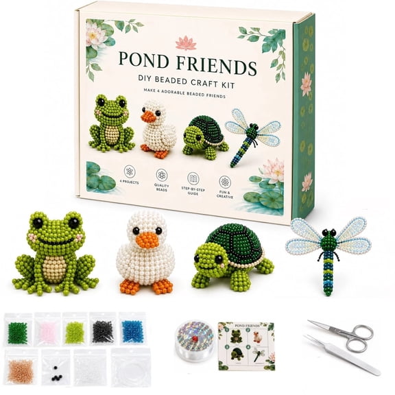 Tiny 3D Beaded Animal DIY Kit-for Adults Cute Handmade Seed Bead Animal Craft Set Stress Relief Creative DIY Decoration Gifts for DIY Desk Decor & Creative Gift (Pond Friends)