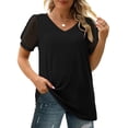 thumbnail image 4 of MOSHU Summer Womens Tops Dressy V Neck Blouses for Women Swiss Dot Puff Sleeve Shirts, 4 of 9