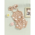 thumbnail image 3 of Wassery Baby Infant Girls Summer Outfits Floral Print Sleeveless Sling Romper with Floral Casual Elastic Shorts and Headband 3Pcs Set 0-18M, 3 of 8