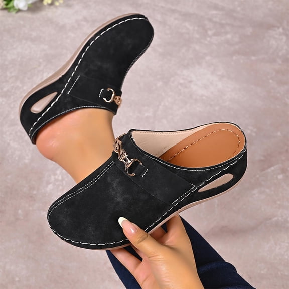 DIVVce Mules For Women Round Toe Slip On With Metal Chain Accent Footwear For Casual Office And Everyday Wear