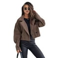 thumbnail image 5 of Women Fall Winter Coat Short Type Turn-down Collar Solid Color Loose Button Closure Cardigan OL Commuting Jacket Lady Daily Outwear, 5 of 8
