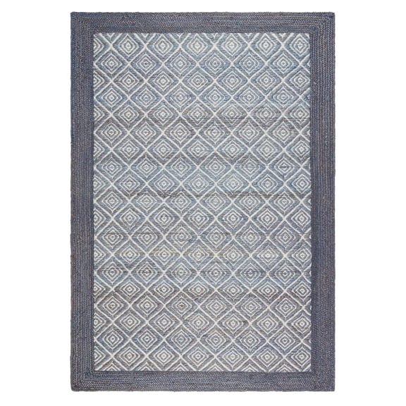 TOWN & COUNTRY TERRA Nalani Textured Diamond Hand-Knotted Flatwoven 100% Natural Jute Area Rug, Midnight Blue, 3'x5'