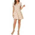 thumbnail image 1 of INSPIRE CHIC Robe de Bal Ligne A à Encolure Carrée Imprimée à Manches Courtes pour Femme m Blanc à Fleurs, 1 of 8