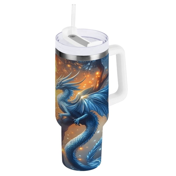 Ryvnso 40 oz Tumbler with Handle and Straw Insulated Stainless Steel Travel Mug with Lid Phoenix Ice and Fire