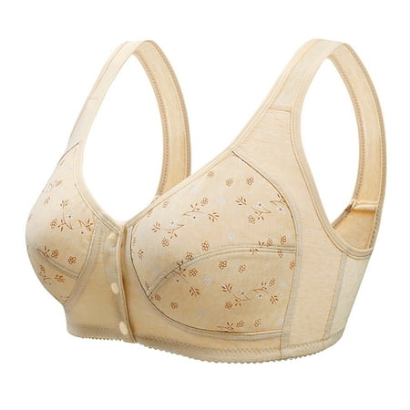 Ecqkame Bras for Old Women No Underwire Seamless Push Up Front Closure Bra Full Coverage Comfortable Breathable Everyday Bra B-Khaki M on Clearance