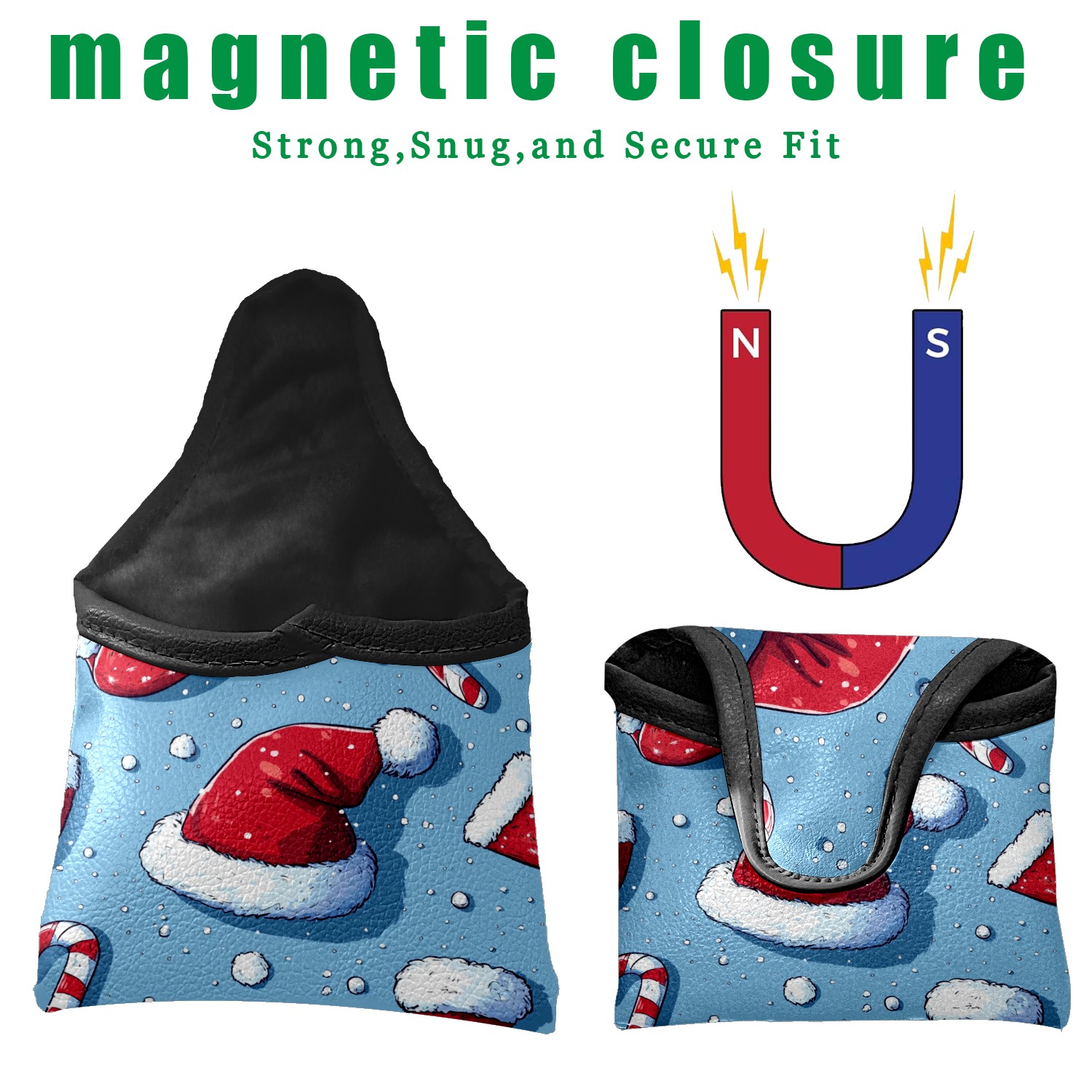 Golf Mallet Putter Cover Santa Hat Premium Leather Waterproof Magnetic Closure