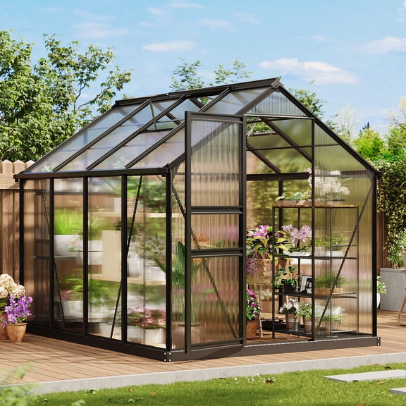 Greenhouse, 8×6FT Greenhouses for Outside, Polycarbonate Greenhouse with Aluminum Frame, Lockable Door and Ajustable Roof Vent for Backyard, Green Houses for Outside Garden Backyard, Patio