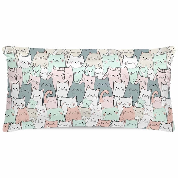 Cartoon Cat Satin Pillowcase for Hair and Skin with Zipper, Soft Breathable Cooling Silk Pillow Cases, Funny Cute Colorful Animal Pet Throw Pillow Covers King Size 20"x40"