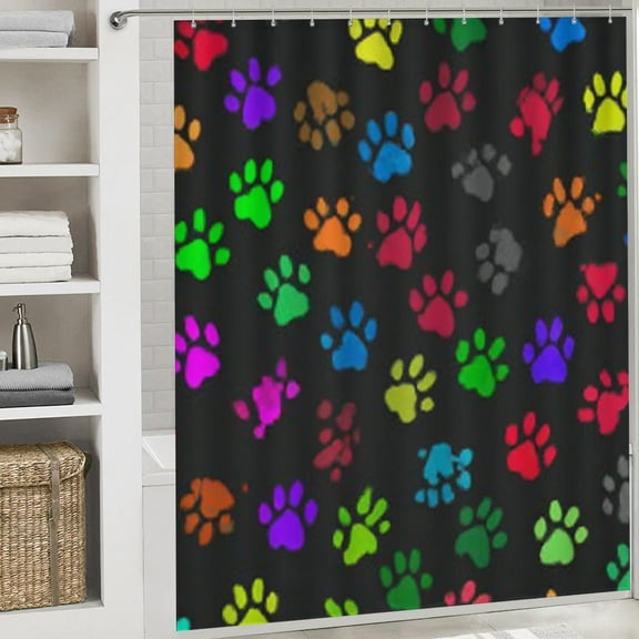 RKSupls Valentine's Day Shower Curtain, Dog Paw Waterproof Shower Curtain with Hooks for Home Bathtub Bathroom  Decor Washable Curtains, 72x72 in