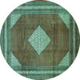 thumbnail image 1 of Ahgly Company Machine Washable Indoor Round Medallion Turquoise Blue Traditional Area Rugs, 3' Round, 1 of 4