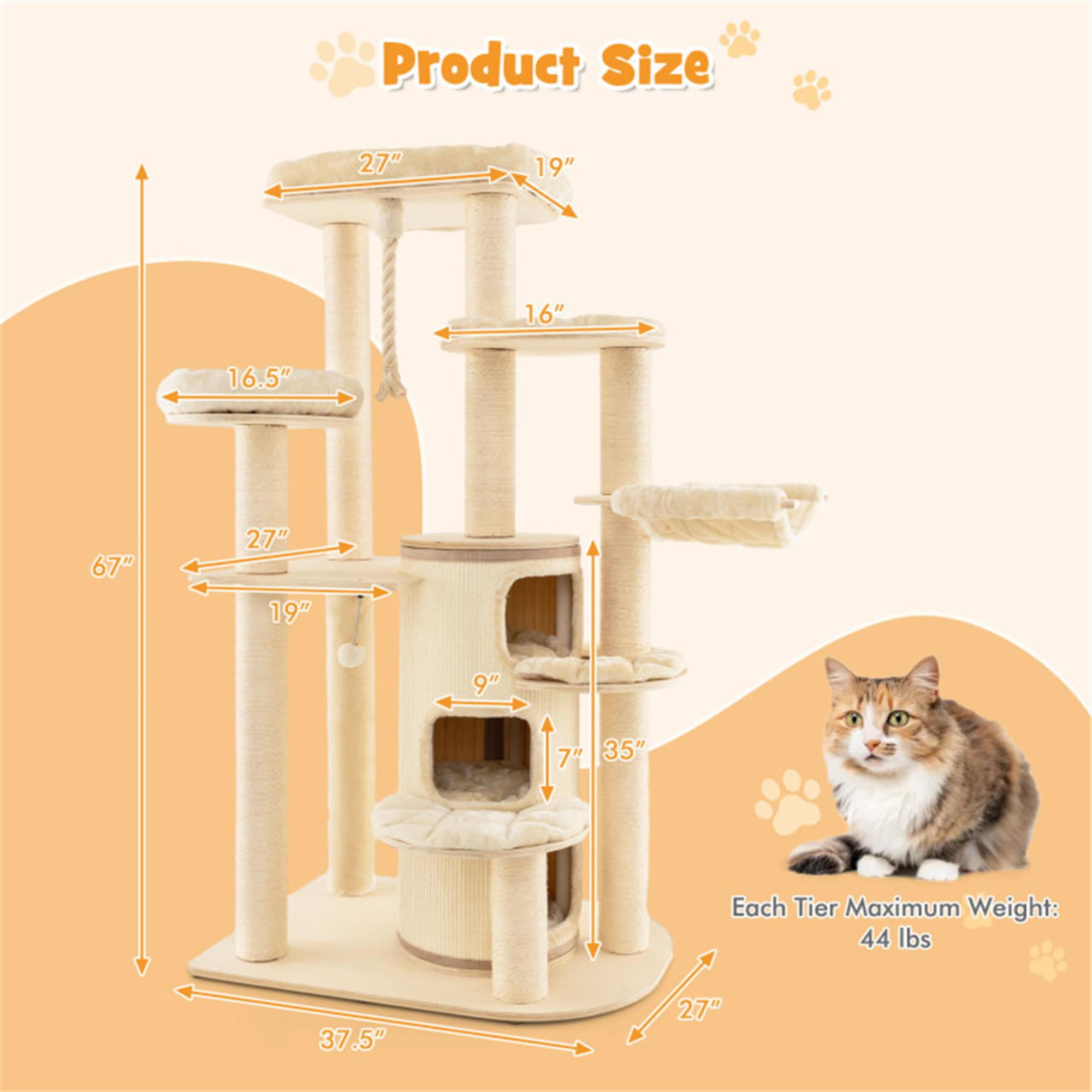Kadyn 67" Modern Cat Tree Tower for Indoor Cats, Multi-Level Cat Condo with Scratching Post and Removable Pads for Small Large Cats, Beige Kadyn 67" Modern Cat Tree Tower for Indoor Cats, Multi-Level Cat Condo with Scratching Post and Removable Pads for Small Large Cats, Beige