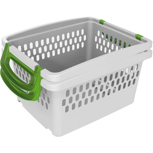 Mainstays Medium Stacking Storage Basket, Green, Set of 2