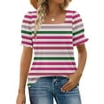thumbnail image 3 of Scyoekwg Short Sleeve Shirts for Women Summer Casual Ruffle Trim Sleeve Square Neck T Shirts Loose Striped Blouses (Hot Pink,L), 3 of 7
