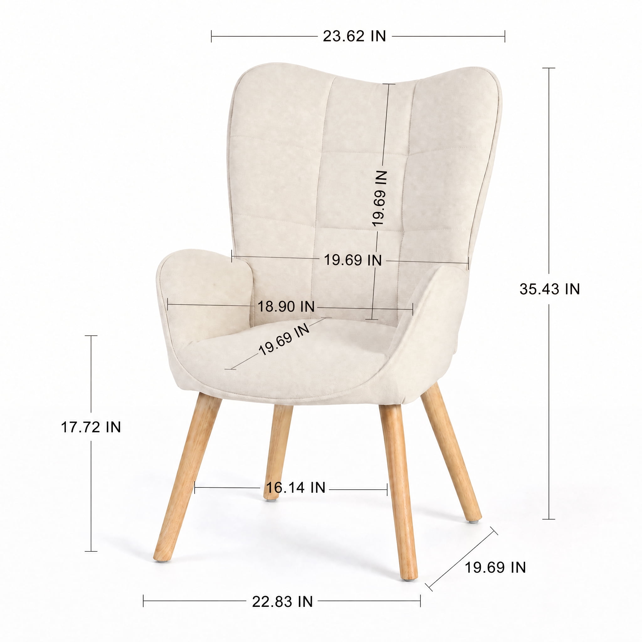Homy Casa Beige Accent Chair, Upholstered Wingback Armchair with Wood Legs for Living Room