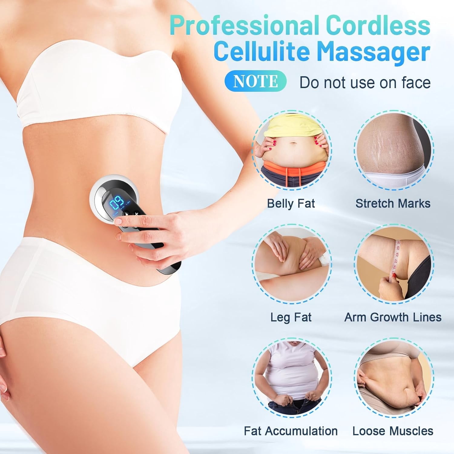 3-in-1 Cordless Body Massager Professional with Red Light and Heat, Handheld Skin Wellness Tool for Home Spa Relaxation, Portable Rechargeable Device for Arms, Legs and Waist