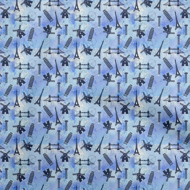 oneOone Polyester Spandex Blue Fabric Travel Craft Projects Decor Fabric Printed By The Yard 56 Inch Wide