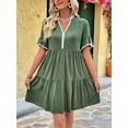 thumbnail image 3 of Women V Neck Flowy Babydoll Dresses 2025 Summer Short Sleeve Swing Shift Loose Casual Summer Mini Tunic Dress Green XL, 3 of 8