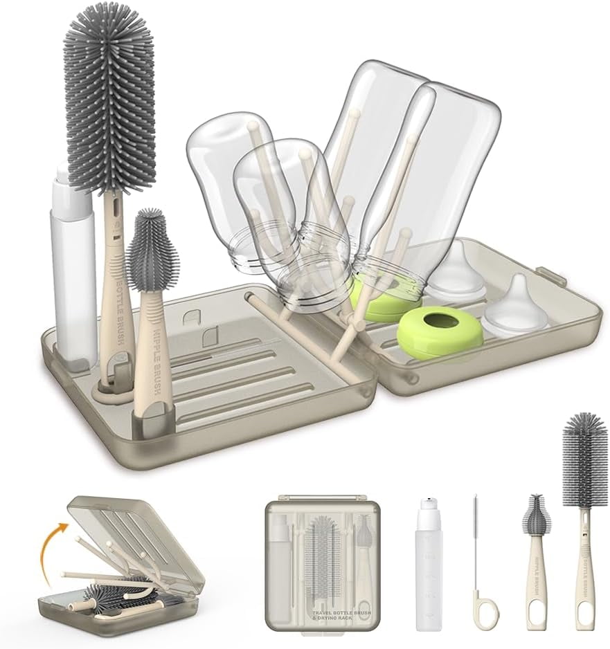 Multifunctional Cup Cleaning & Drying Rack Set with Brush Kit – Space-Saving Sink Organizer for Baby Bottles, Tumblers, and Glassware