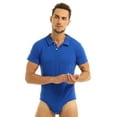 thumbnail image 4 of Yeahdor Mens One Piece Short Sleeve Bodysuit Pajamas Press Button Crotch Romper T-Shirt Nightwear Blue-B 3XL, 4 of 7